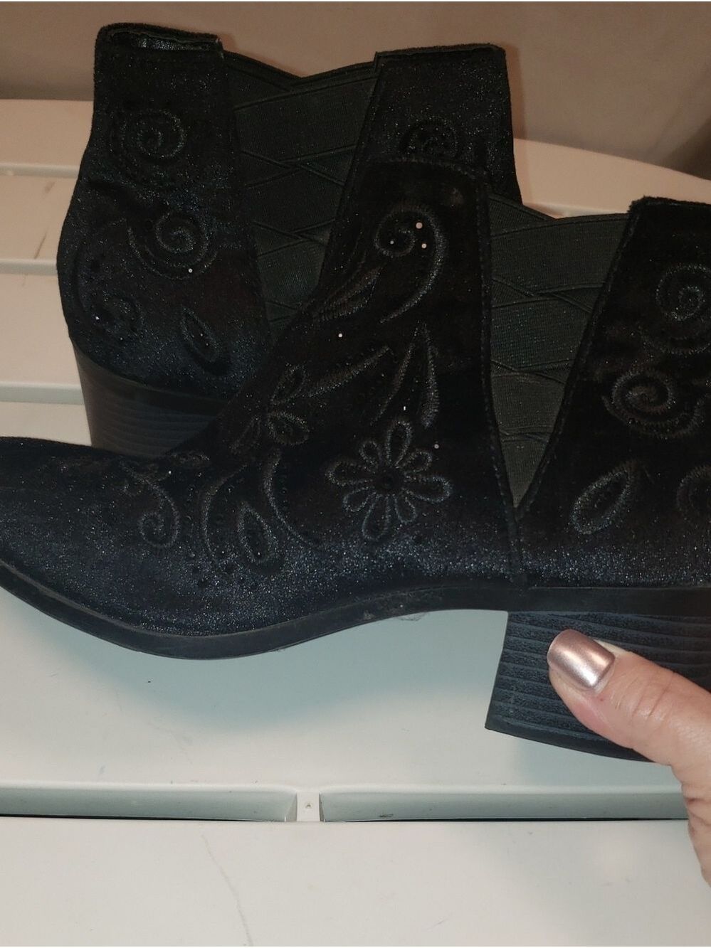 Trinkets Navy Blue Embroidered Ankle Booties With Sparkles - 5